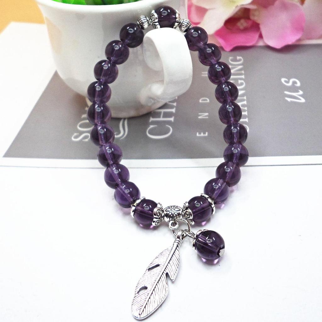 Amethyst Chalcedony Bracelet with Vajra Bell Pendant - Handmade Beaded Jewelry for Women
