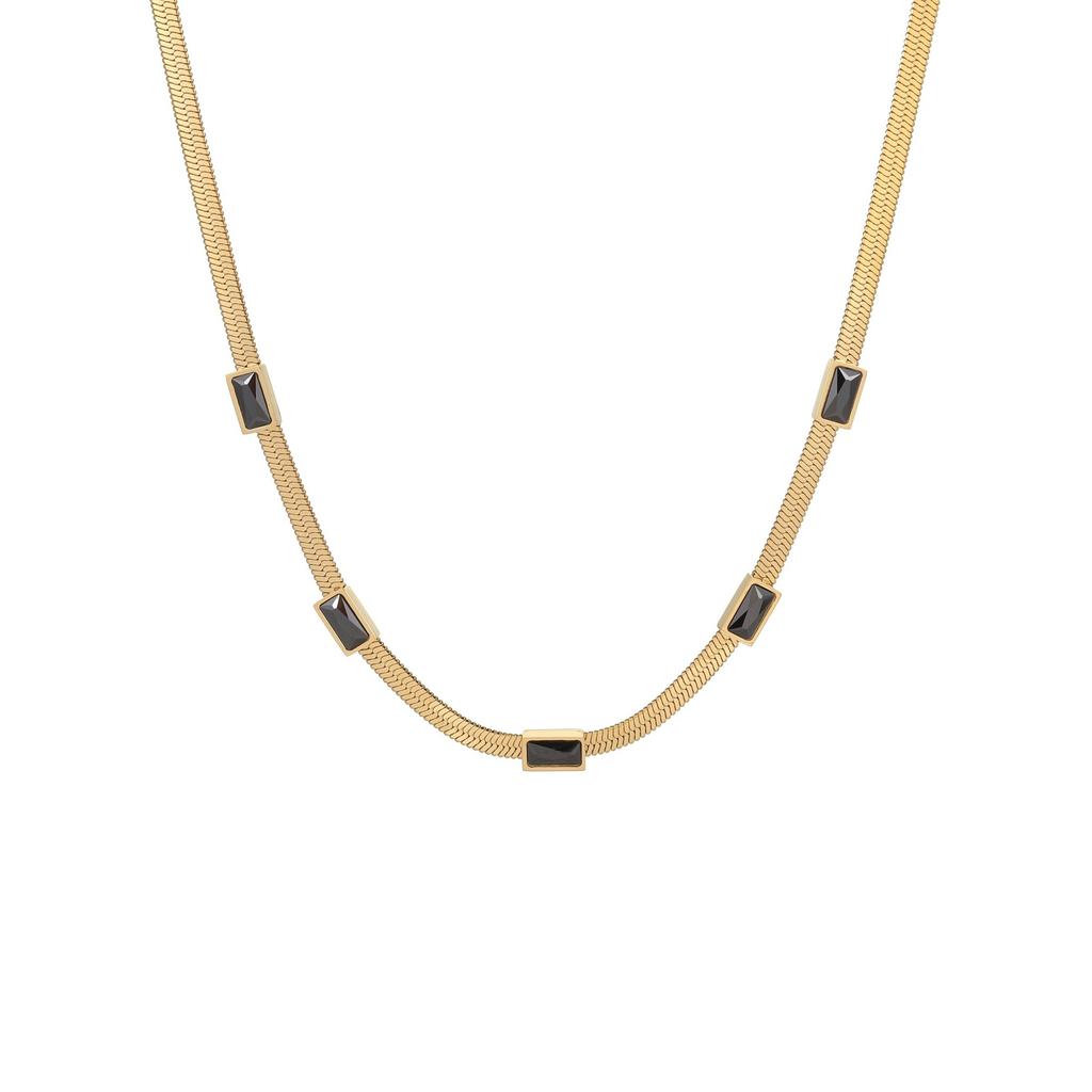 GEMCHIC Women's Vintage Geometry Square Zircon Stainless Steel Choker Necklace Flat Snake Chain Trendy Fashion Jewelry