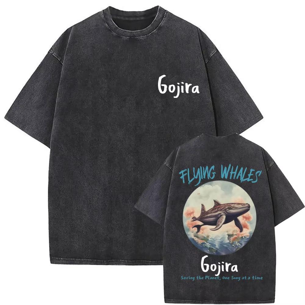 2026 Summer Fashion Trendy Tee Washed Vintage Metal Band Gojira T-shirt From Mars To Sirius Flying Whales Snake Graphic T-shirts