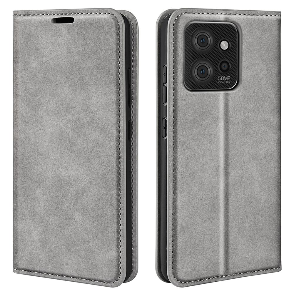 

For Motorola ThinkPhone 5G PU Leather Wallet Flip Case Skin-touch Stand Cellphone Cover Grey