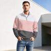 Men's Casual Zip Pullover Top with Stripe Print, Stand Collar, Wrinkle- Fall Winter Athletic Wear