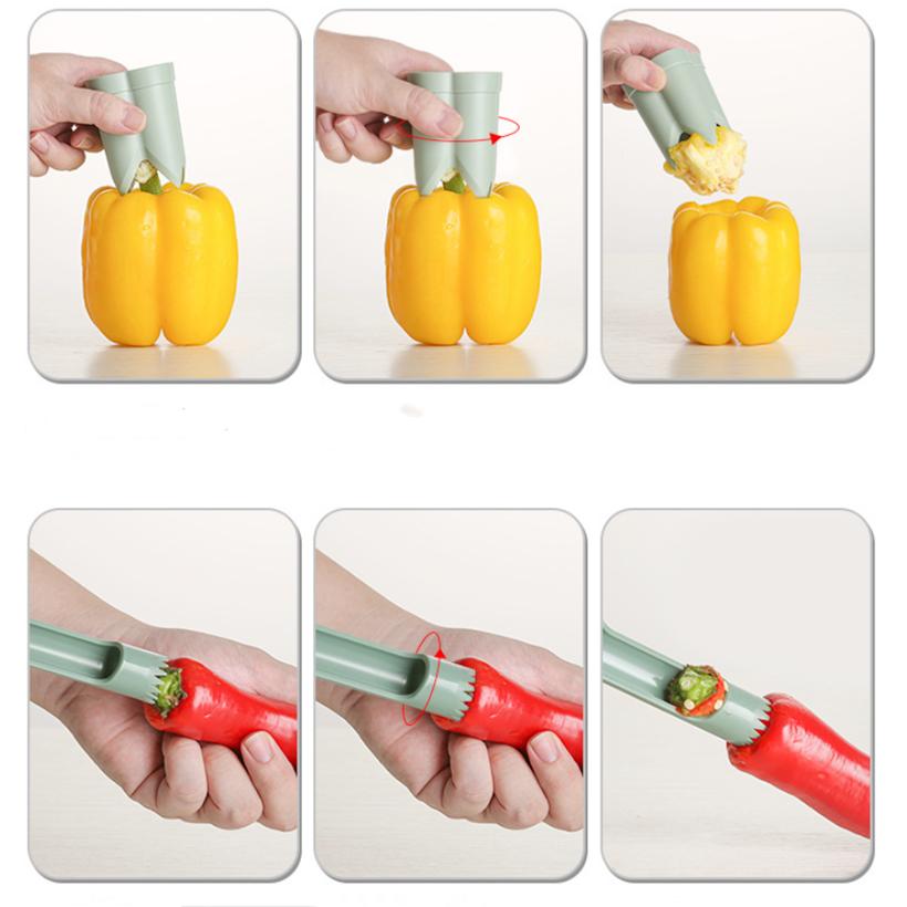 Fruit Pepper Corer Color Pepper Corer Seed Removing Tool 2-in-1 Portable Kitchen Utensil Reusable Fruit Vegetable Coring Tool