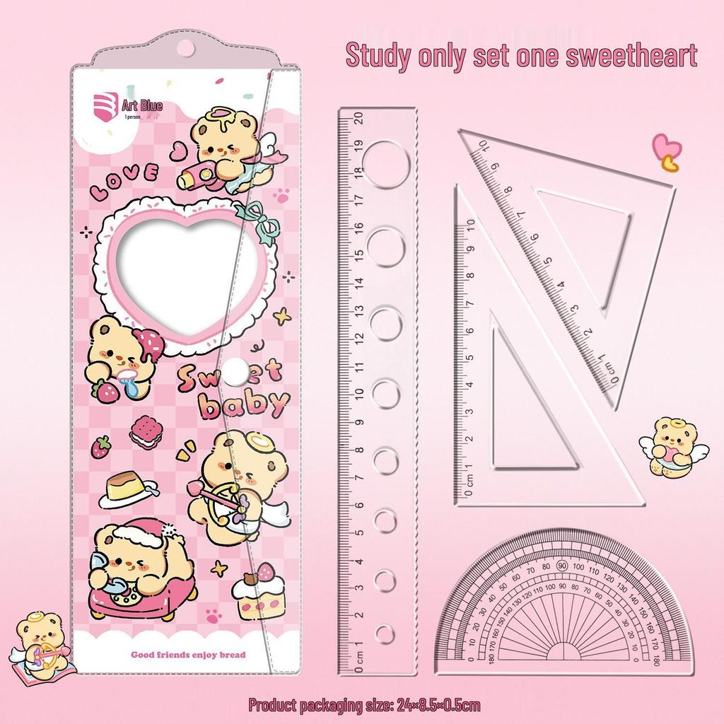 Capybara Cartoon Ruler Set: 4-Piece School Set with Protractor, Set Square, and Straight Ruler for Kids
