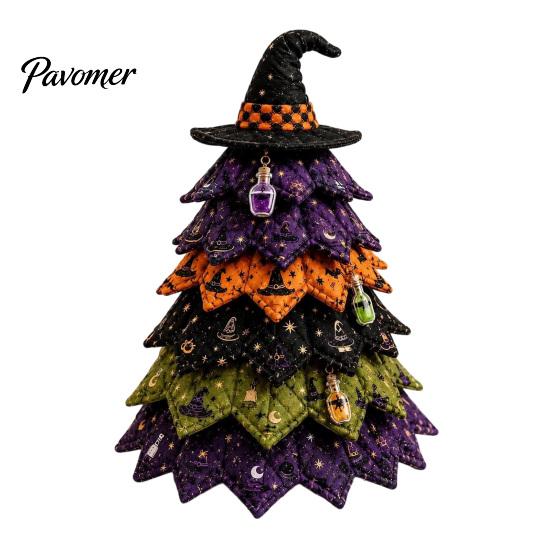 Halloween Theme Interior Decor Wooden Tree Ornament, 2D Flat Quilted Fabric Style Desktop Double Table Decorations Side Wood Sign for Home Party