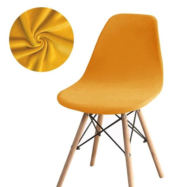 Solid Color Velvet Shell Chair Cover Washable Removable Back Chair Covers Stretch Dining Seat Cover for Hotel Home Dining Room