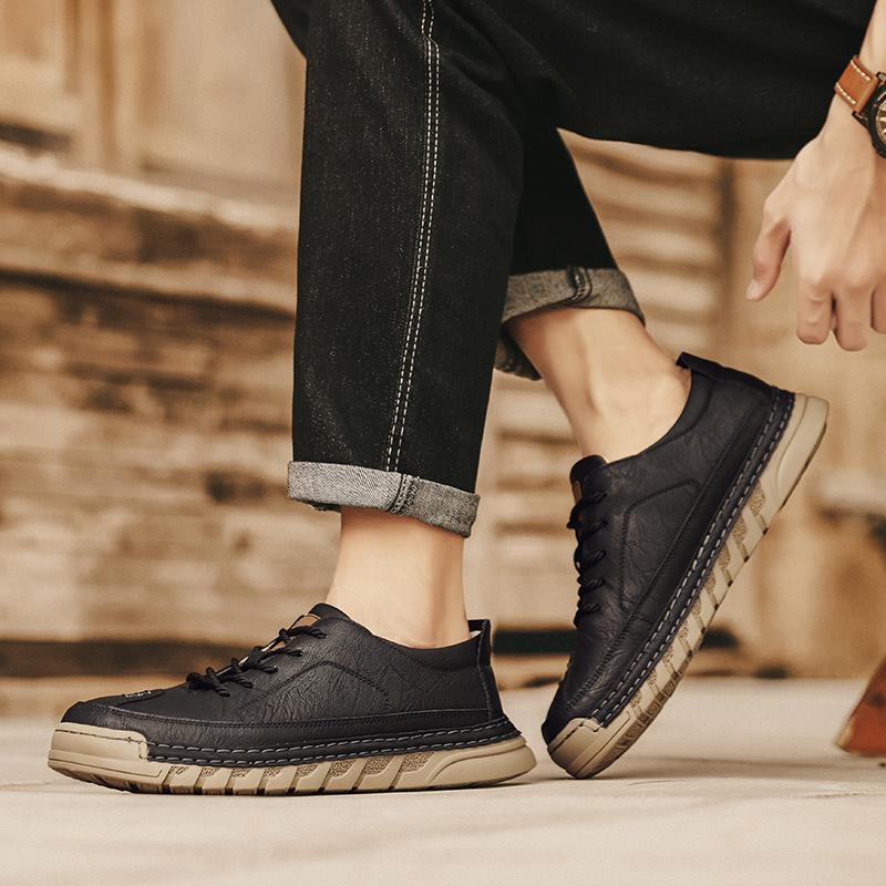 Fashion Hot Sale Men Leather Casual Shoes Soft Sole Walking Shoes Luxury Brand Lace-Up Lightweight Walking Shoes Outdoor Mens Sneakers