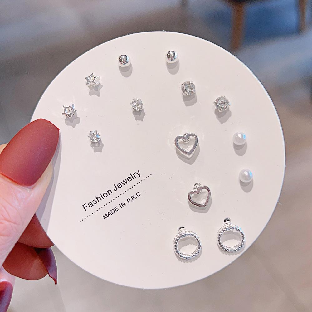Titanium Steel One-week Stud Earrings 1 Combination Korean Fringed Bow Ins Versatile Cute Earrings for Women
