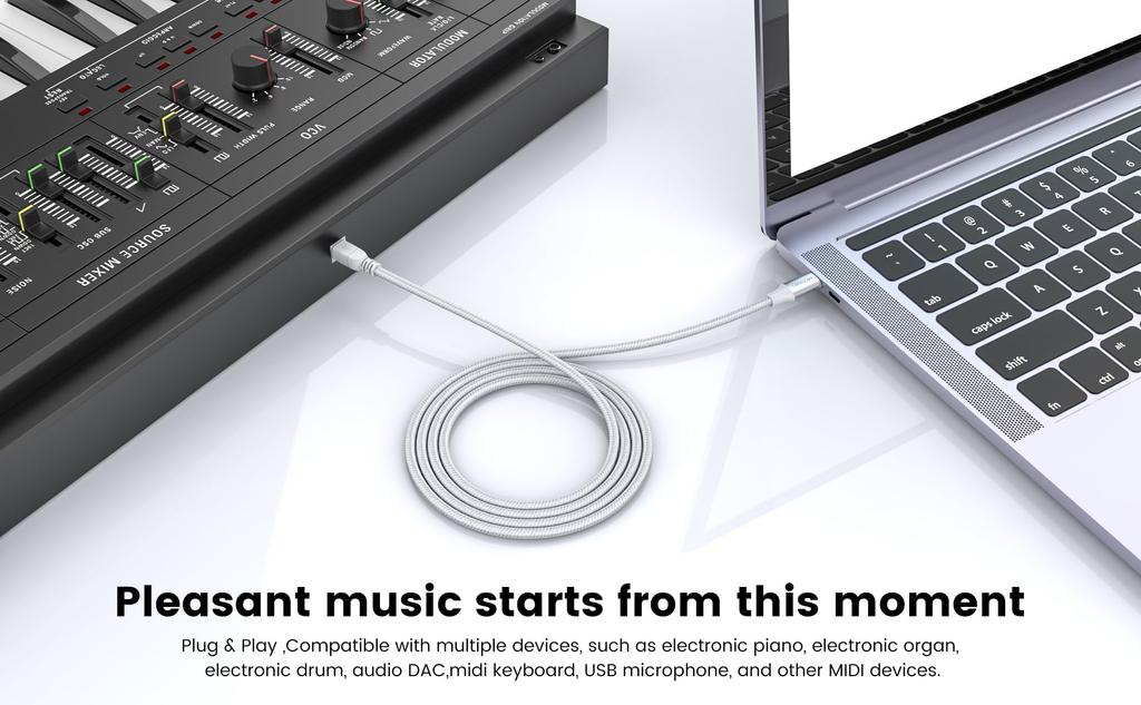 MOSWAG USB C Type C to Midi Cable USB MIDI Cable for Laptop MacBook Audio Interface to Midi Midi Printer Recording and More 6.6FT/2M Controller,