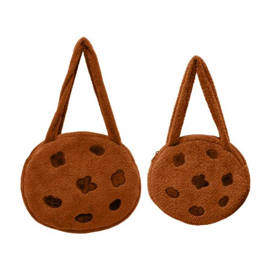 Schokoladenkeks Tragetasche Flauschiger Brauner Keks Umhängetasche Mit Reißverschluss Runde Plüsch Handtasche für Frauen Arbeit Reisen Straße Date