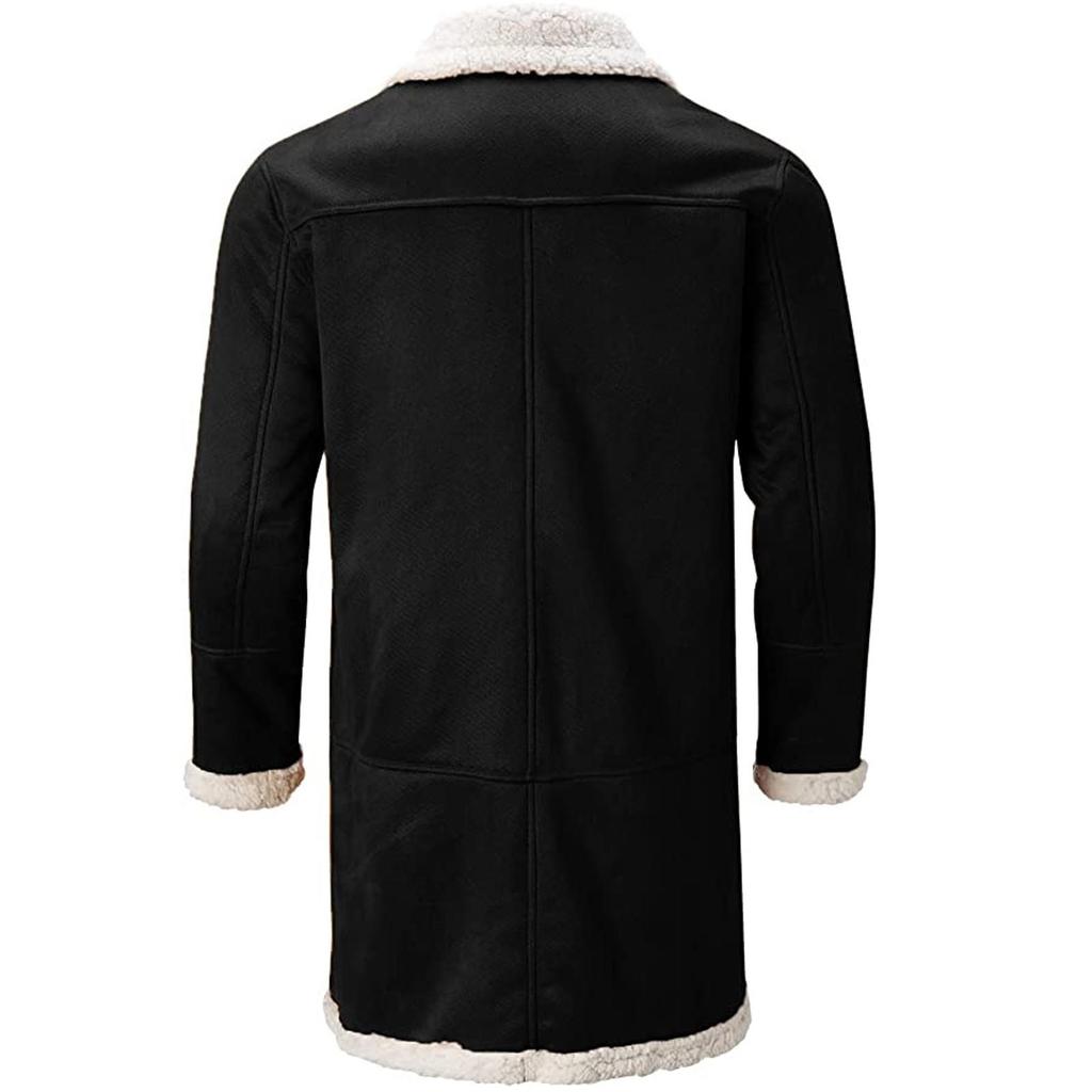 Men's Casual Cardigan Fleece Lined Solid Buttons Wool Long Sleeve Trench Coat