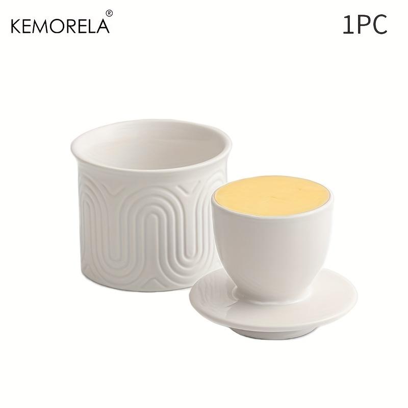 

Ceramic Butter Jar with Drain, Spreadable Fresh Butter Decorative Container for Kitchen - White Arched Stoneware, 1 Pc, 2Pcs