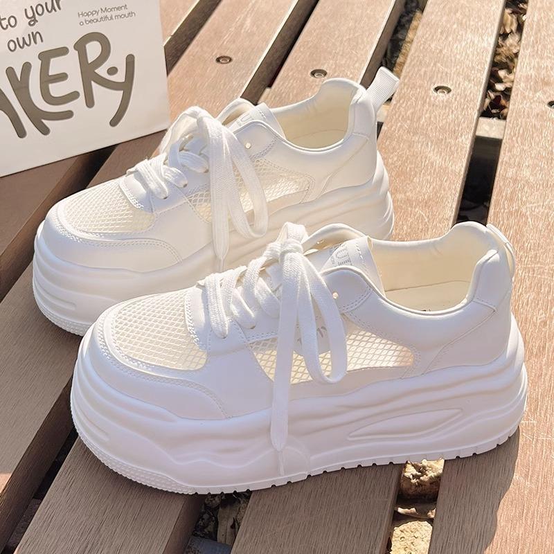 Summer New Mesh Thick-soled Little White Shoes Female Versatile Students with Skirts Board Shoes Breathable and Lightweight Casual Shoes