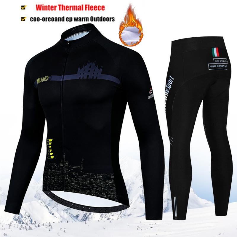 2027 Winter Tour De Italy Thermal Fleece Cycling Clothes Men Jersey Suit Outdoor Road Bicycle Clothing Bib Pants Set