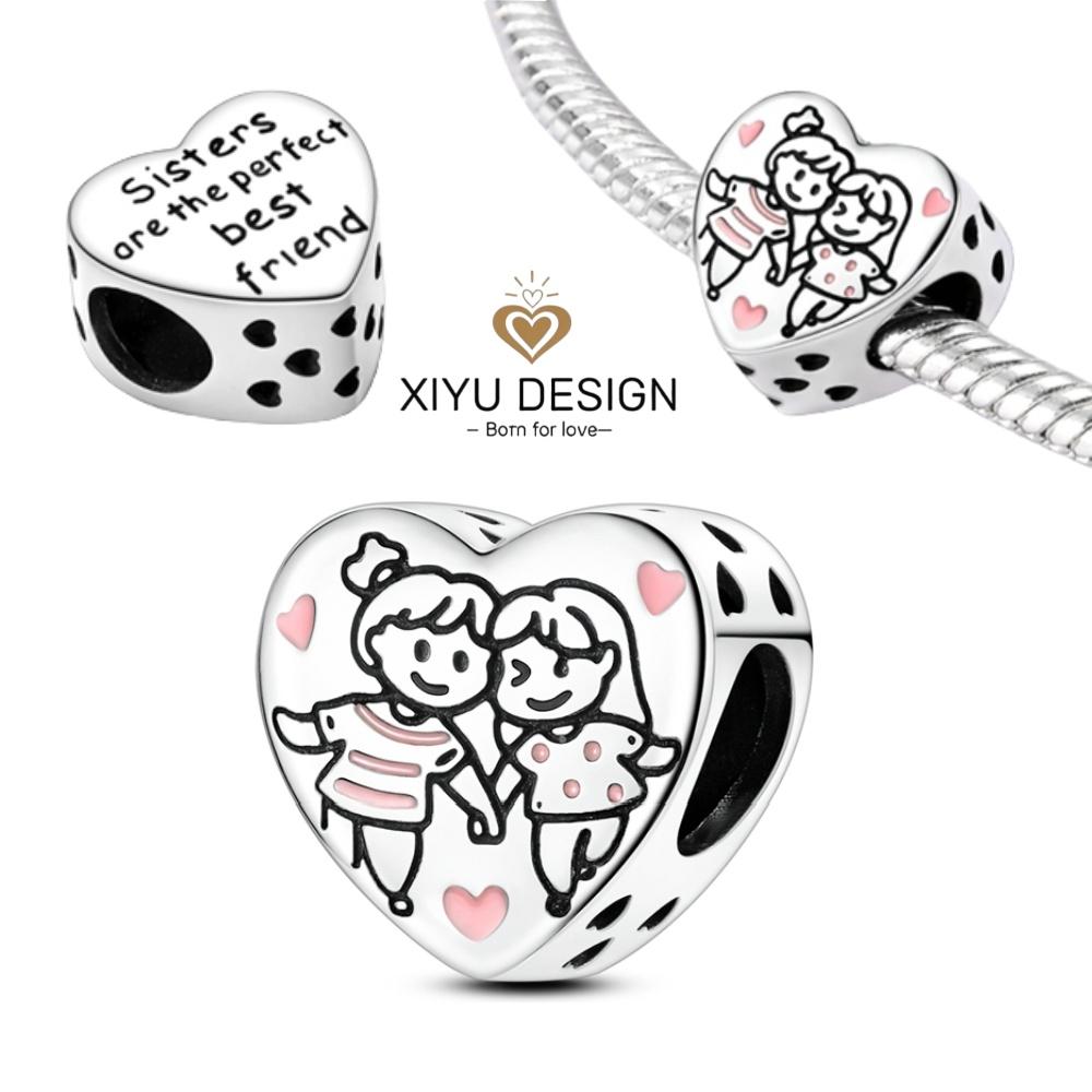 Heart Shaped Charms Copper Bead Family Friend Lover Mother'S Day Pets Sisters Fit Original Bangle Bracelets Diy Jewelry Gift