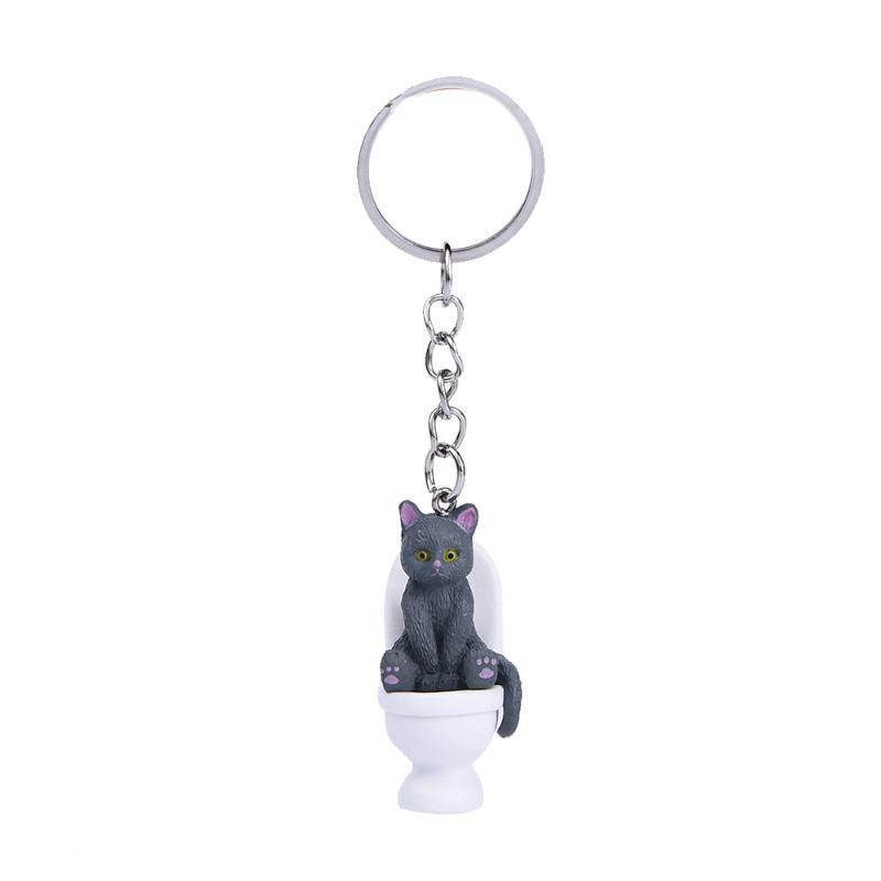 Funny Pvc Cat Keychain Toilet Shape Design Color Options For Cat Lovers Bag Car Key Decor