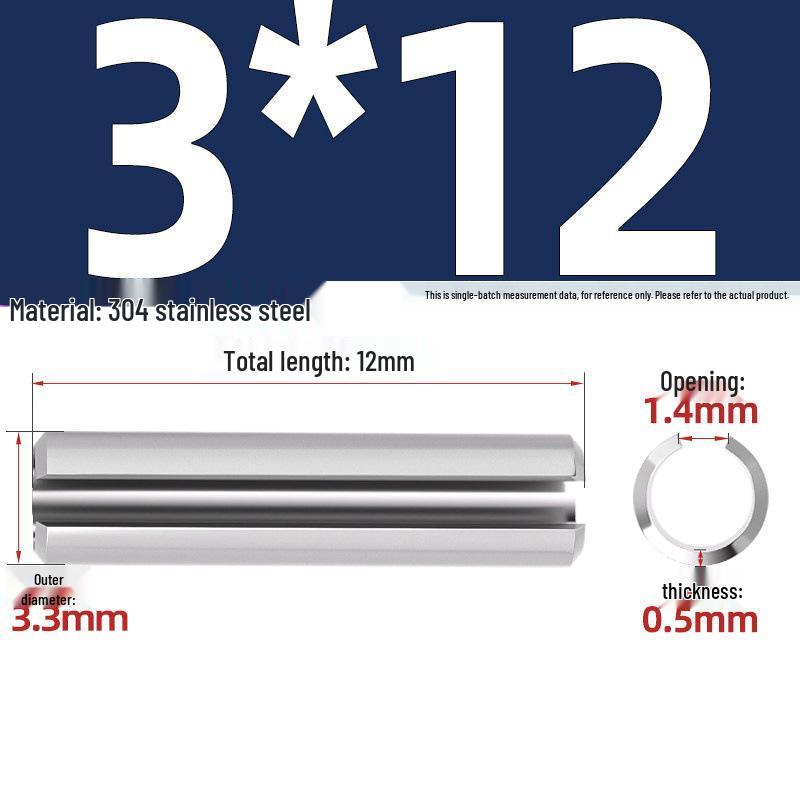 304 Stainless Steel Slotted Spring Pin, Cylindrical Shaft Pin, Locating and Hollow Pin (M5-M12)