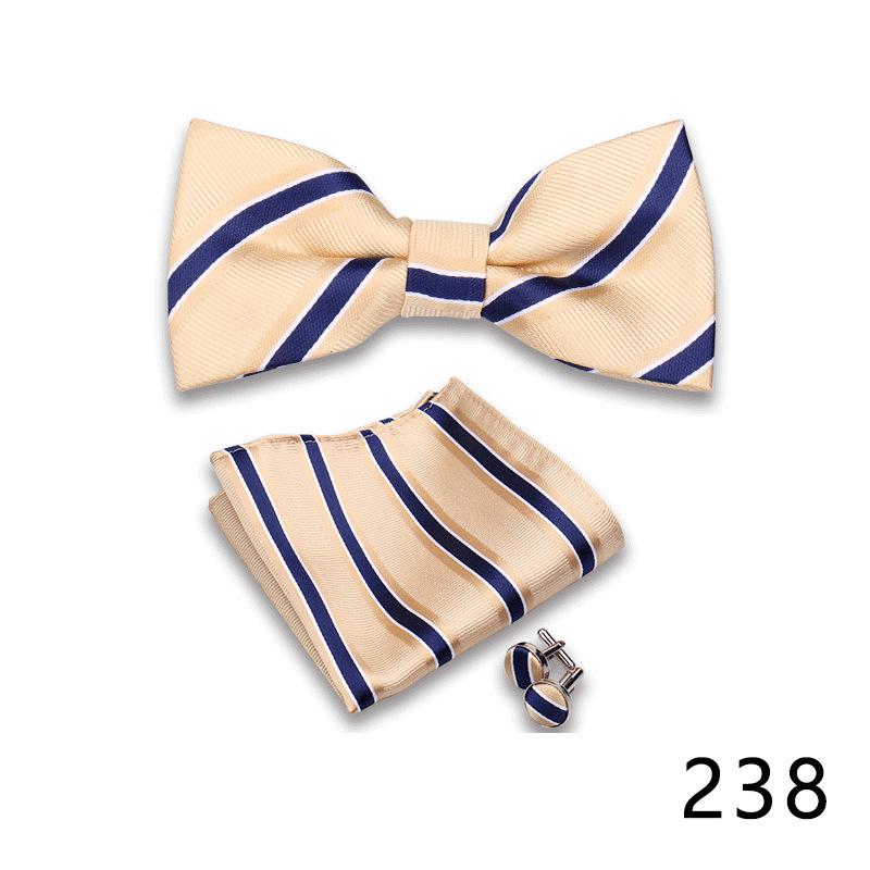 Men's Formal Bow Tie and Pocket Square Set for Banquets and Weddings, with Lapel Flower.
