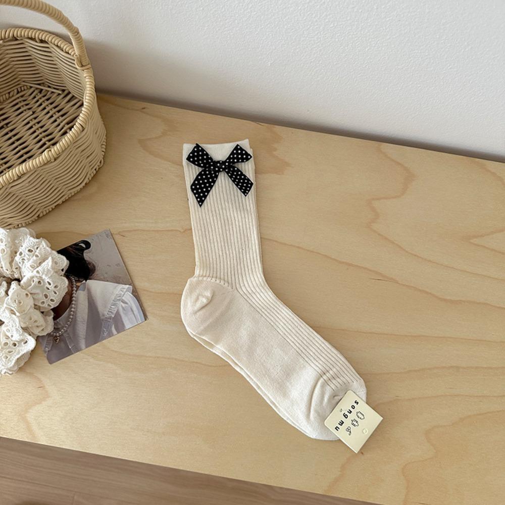 

Ballet Style Mid-calf Socks Lace White Bow Ruffle Socks Sweet Bowknot Socks Summer Style 3