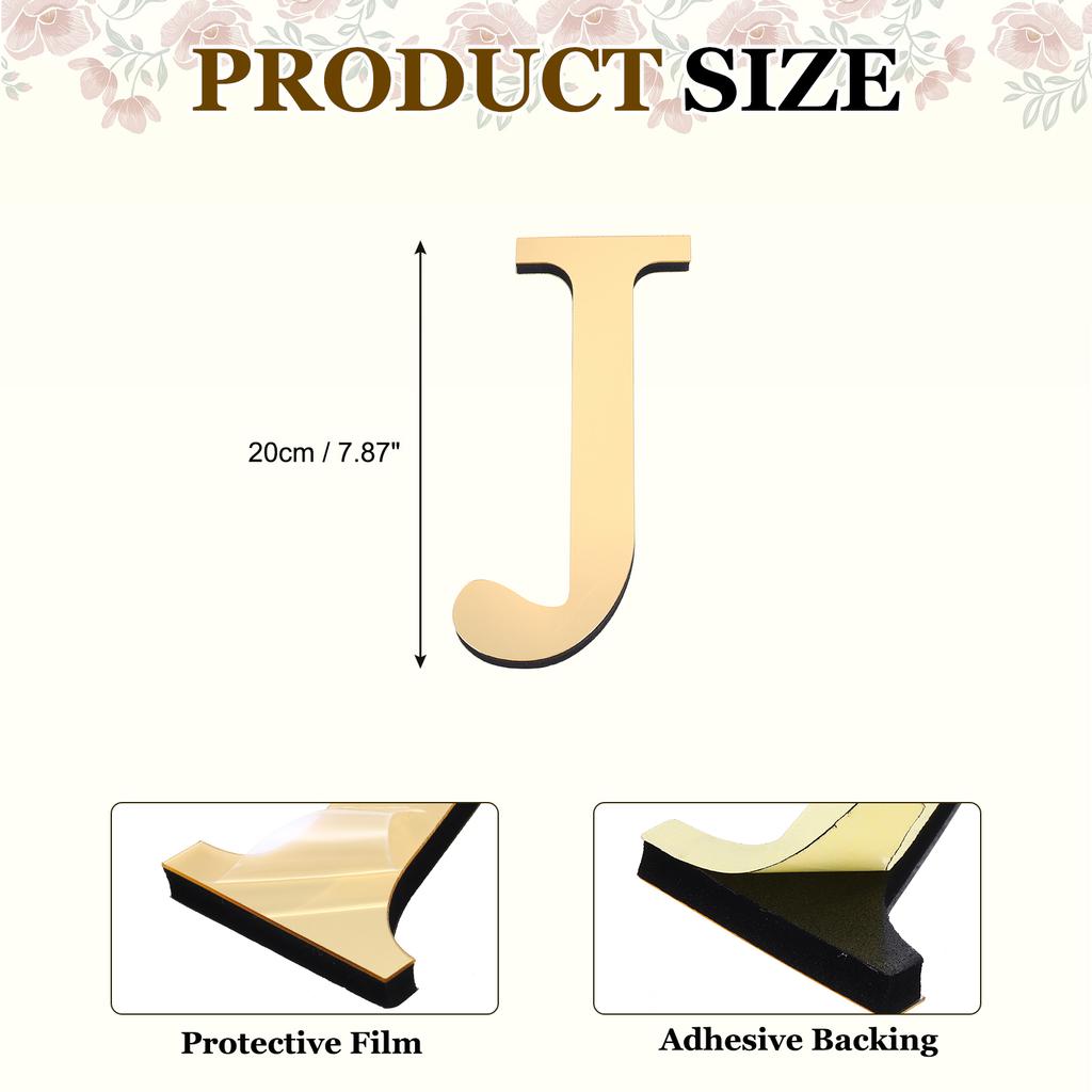 20cm 3D Mirror Acrylic Wall Sticker 26 English Letters Wall Sticker Decals Self-Adhesive Wall Art Mural Home Party Light Gold