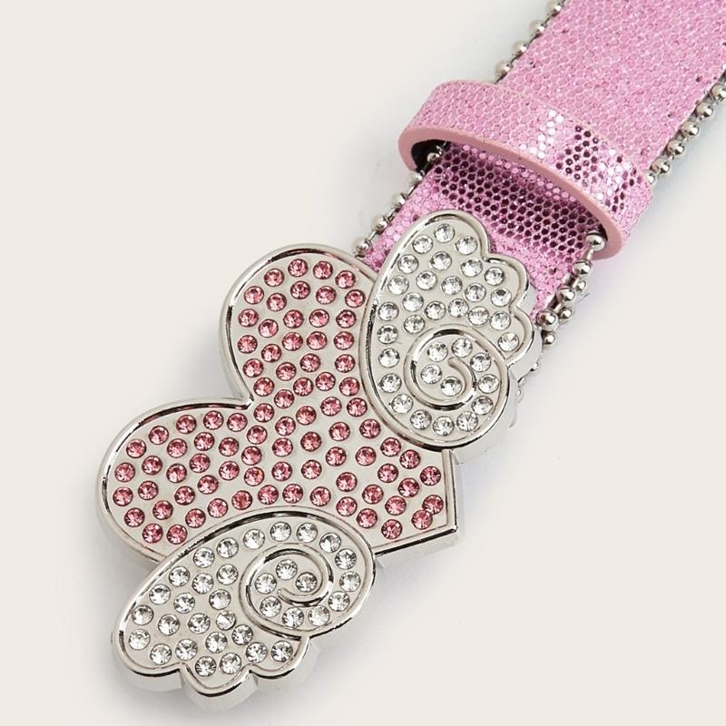 Adult Full Sequins Waist Belt for Dress Waist Belt Rhinestones Heart&Wing Buckle Thin Waist Belt Female Delicate Belt