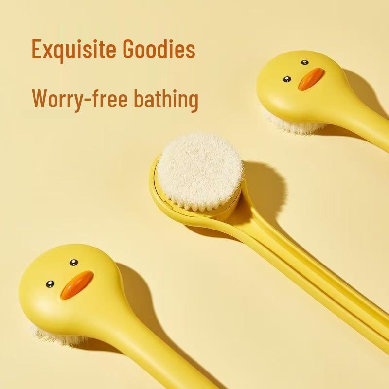 Yellow Duck Soft Bristle Bath Brush - Cute Cartoon Long Handle Back Scrubber for Adults and Children