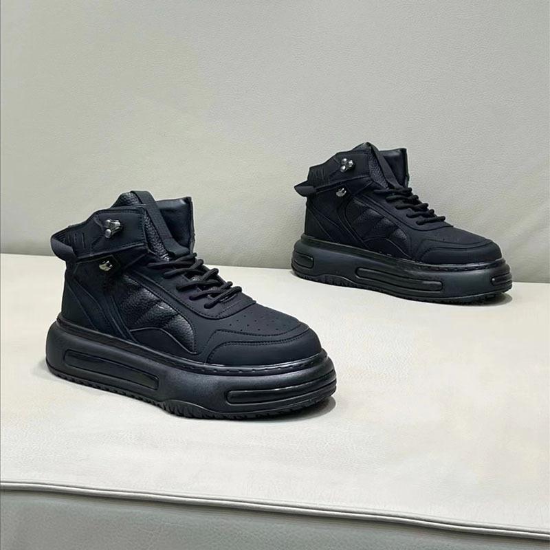 High Top Chunky Sneaker Men Winter Plush Warm Snow Boots Fashion Casual Leather/Down Upper Height Increased Flat Platform Shoes