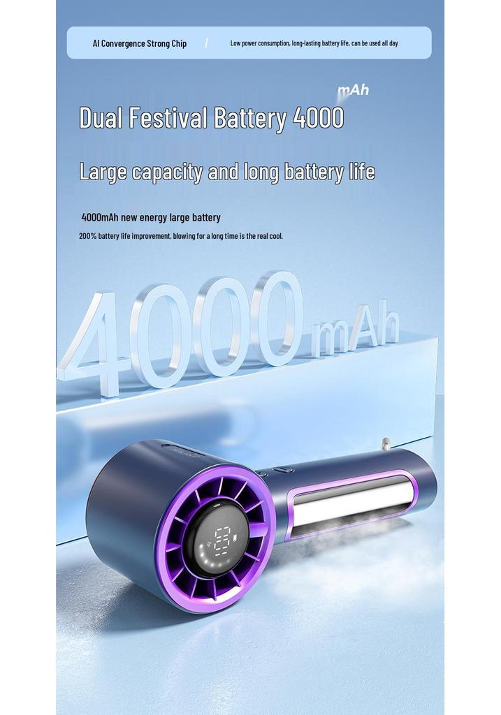 Handheld Turbo Fan: 100-Speed Stepless Adjustment with Digital Display for Portable Cooling