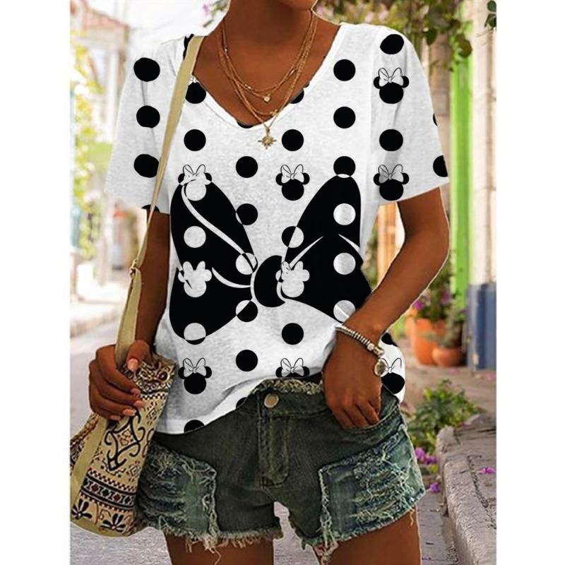 New T Shirts Fashion Disney Mickey Minnie Mouse Print T-shirt Women Trend Female Tops Cute Tees Colorful Streetwear T-shirts