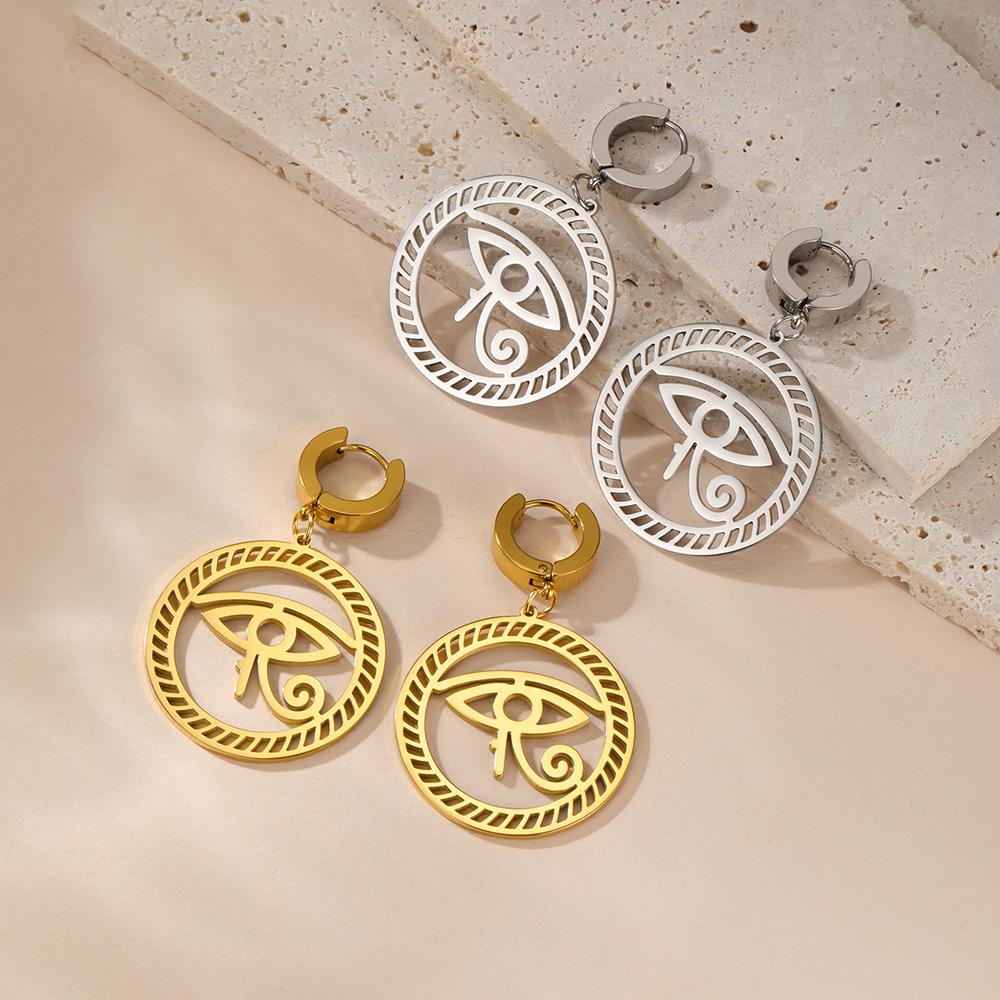 Dawapara Antike Ägyptische Symbol Ohrringe Auge des Horus und Ankh Kreuz Hieroglyphisches Ideogramm Schutz Amulett Edelstahl