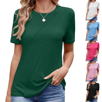 Spring Summer New Women's Solid Color Striped Loose Crew Neck Short Sleeve T-shirt Top Leisure Europe America