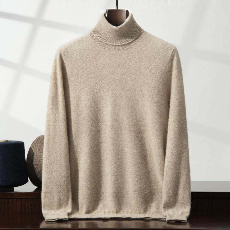Cashmere Sweater Men's High Lapel Pullover Solid Color Sweater with Loose Knitted Sweater Inside