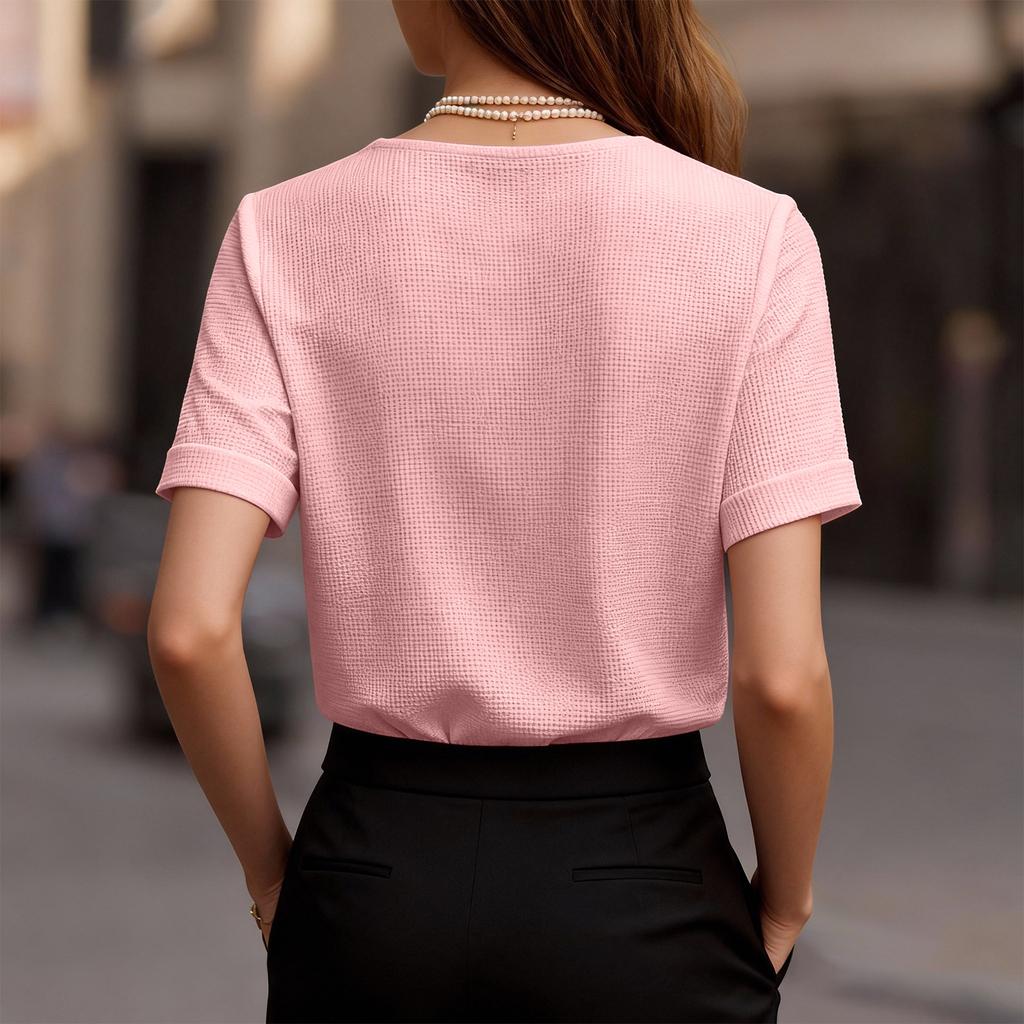 Women's Casual V Neck Short Sleeve Loose Pullover Top In Multiple Colors