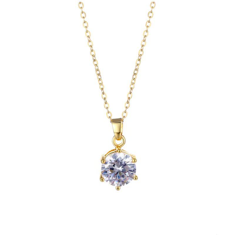 Moissanite 18K Gold Plated Six-Prong Cubic Zirconia Pendant Necklace