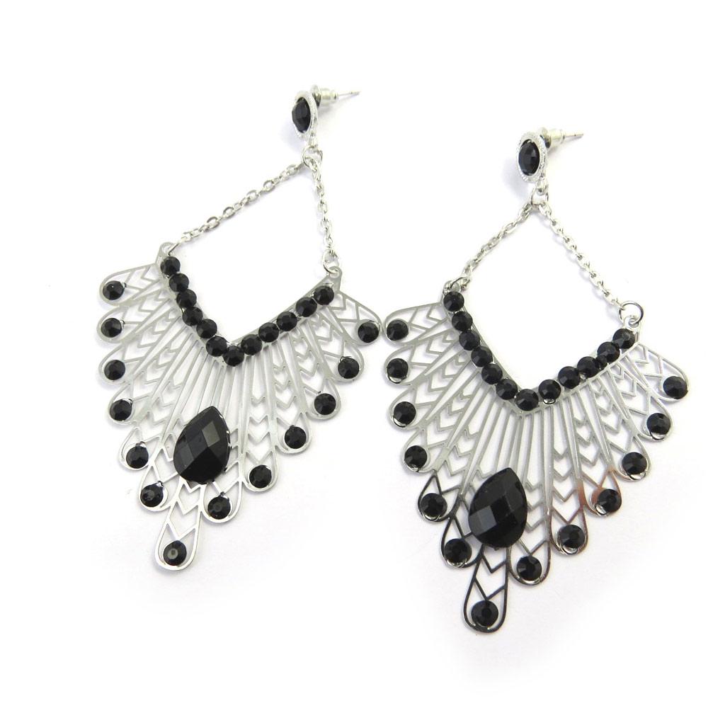 Les Trésors De Lily [M8088] - Silver Black 'Carmen' Earrings