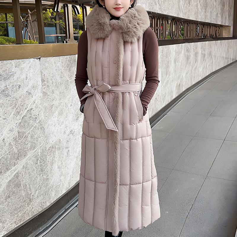 Fashion Winter Long Vest Woman Coats Elegant Thick Warm Sleeveless Parka Women's Jackets