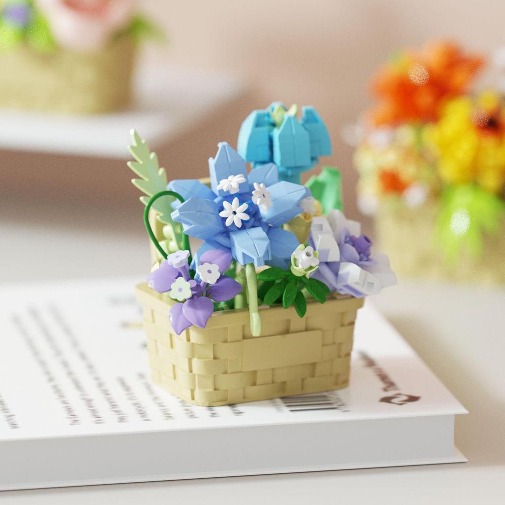 Preserved Flower Basket Building Block Ornament – Hot-Selling Micro-Particle Potted Plant Toy
