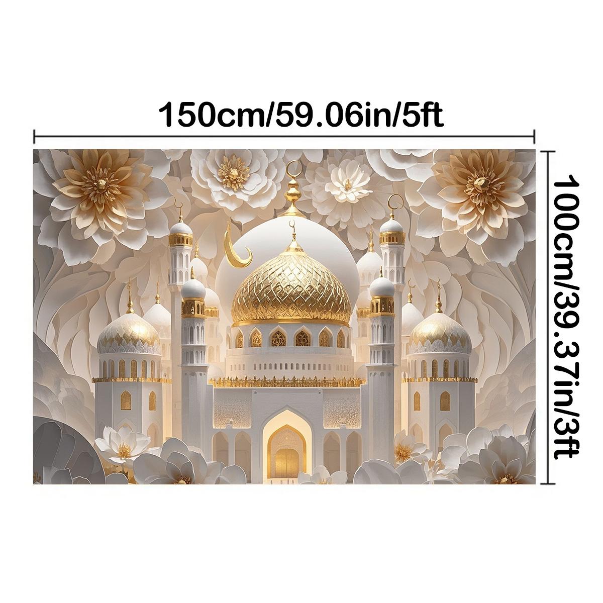 

Тема мечети Рамадан Ид Мубарак Украшения Фон Баннер Семейная комната Фото Фон Декорации для вечеринок Луна Звездный фон Ид аль Адха 150*100cm/59*39in