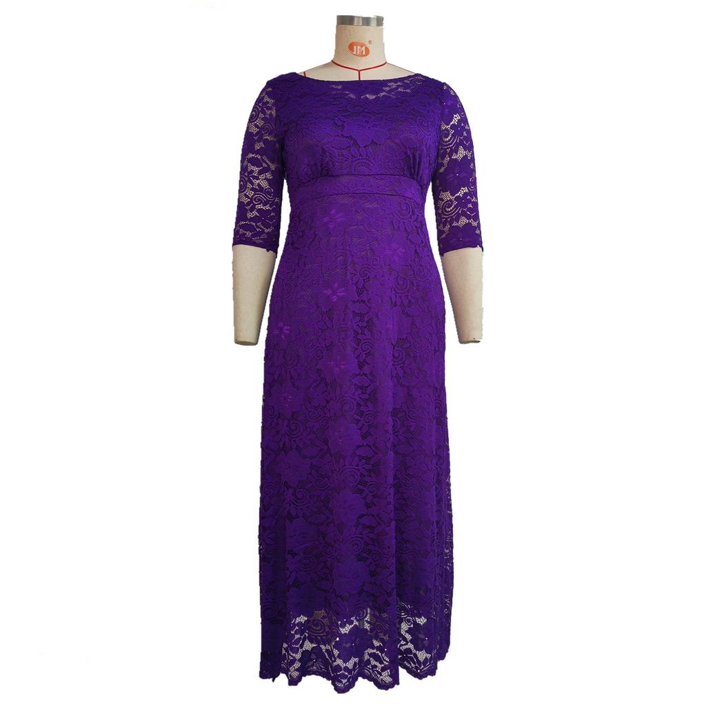 Plus Size Women's Four Seasons Bridesmaid Dress Banquet Annual Meeting Lace Pocket Dress