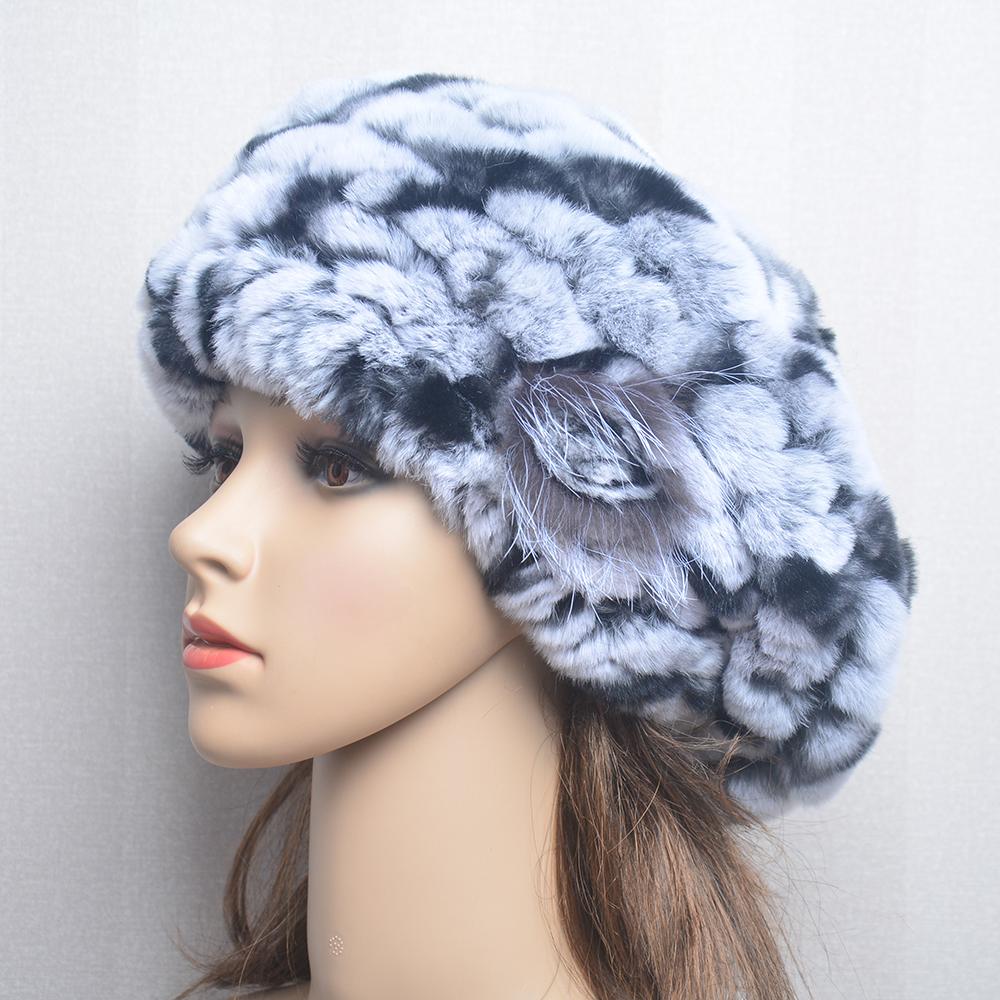 

Women s Berets Natural Rex Rabbit Fur Hats Knitted Ladies Winter Warm 100% Real Fur Hats One Size(55-60cm) світло-сірого кольору/чорний