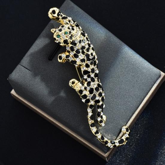 Women Brooch Sparkling Rhinestones Inlaid Leopard Shape Suit Lapel Pin Sweaters Collars Hats Bags Coats Scarves Badge Versatile Accessory