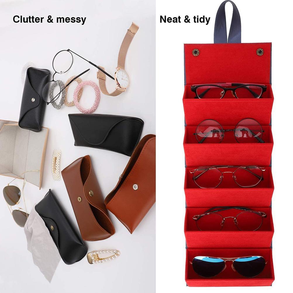 Portable Sunglasses Organizer with 5 Slots Travel Glasses Storage Case Foldable Eyeglasses Holder Box for Women Men
