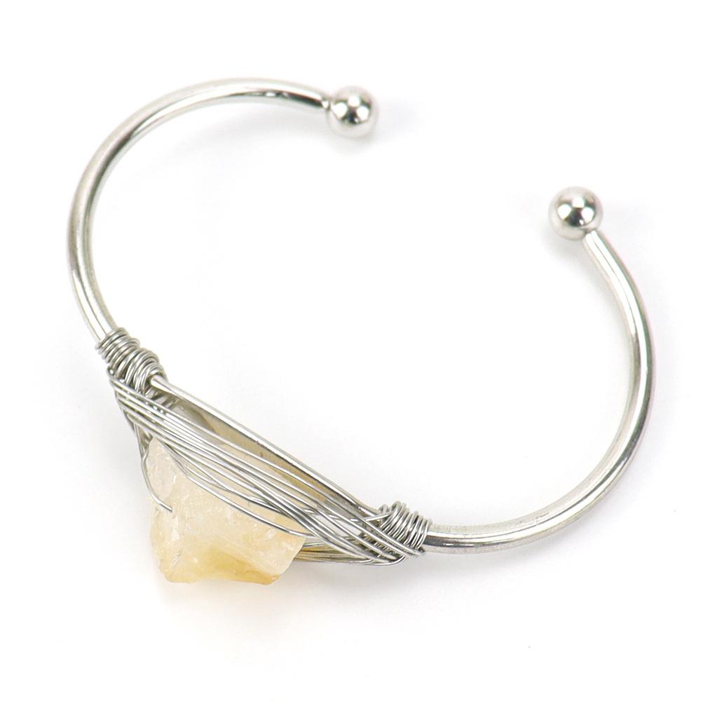 Hand-Wound Natural Crystal Rough Stone Amethyst Agate Bracelet, Bracelet Opening Adjustable B08