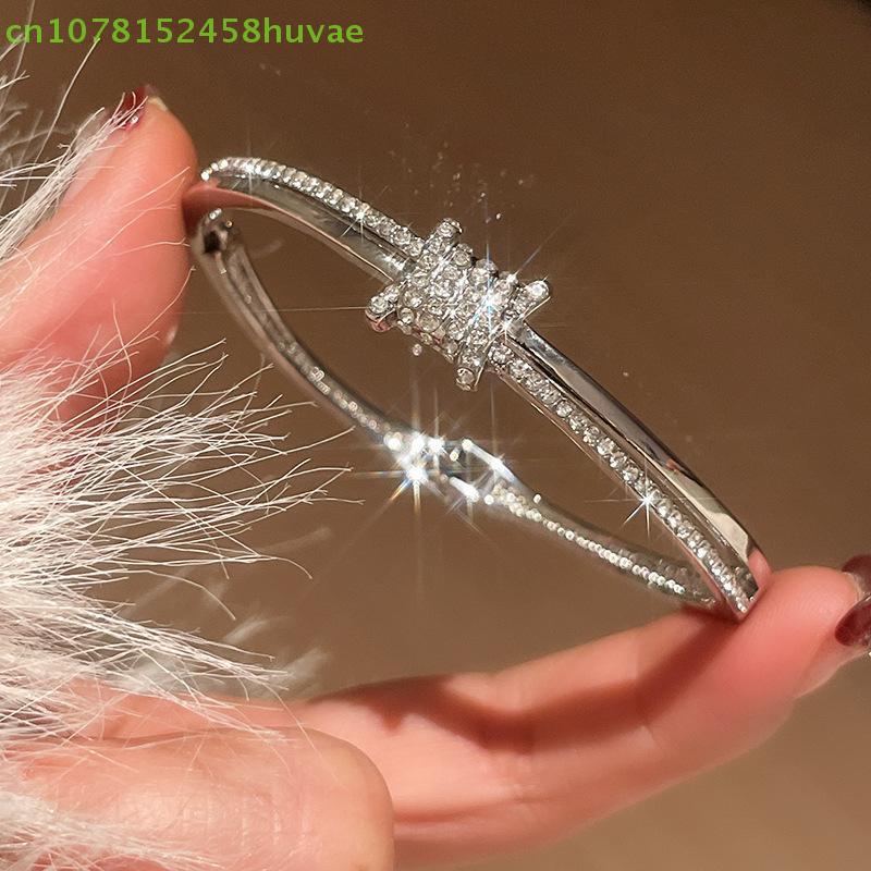 1 Piece Luxury Zircon Bracelet Bangle With Sparkling Rhinestone For Women Stackable Layered Jewelry