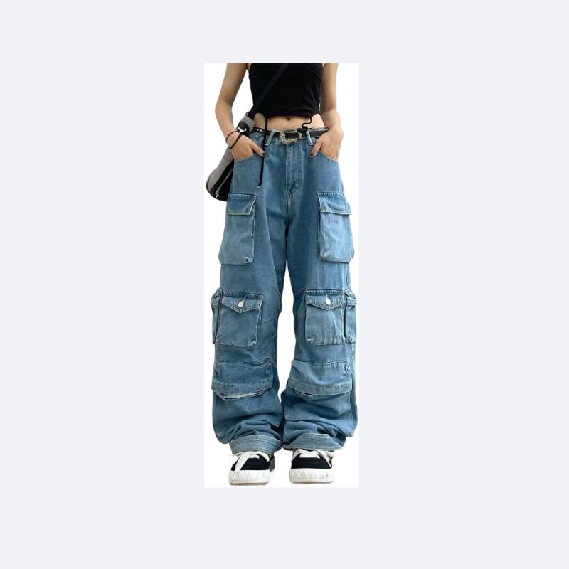 Women's Baggy Cargo Pants Y2K Clothing Multi-Pocket Relaxed Fit Jeans Fairy Grunge Clothes Alt Emo Streetwear