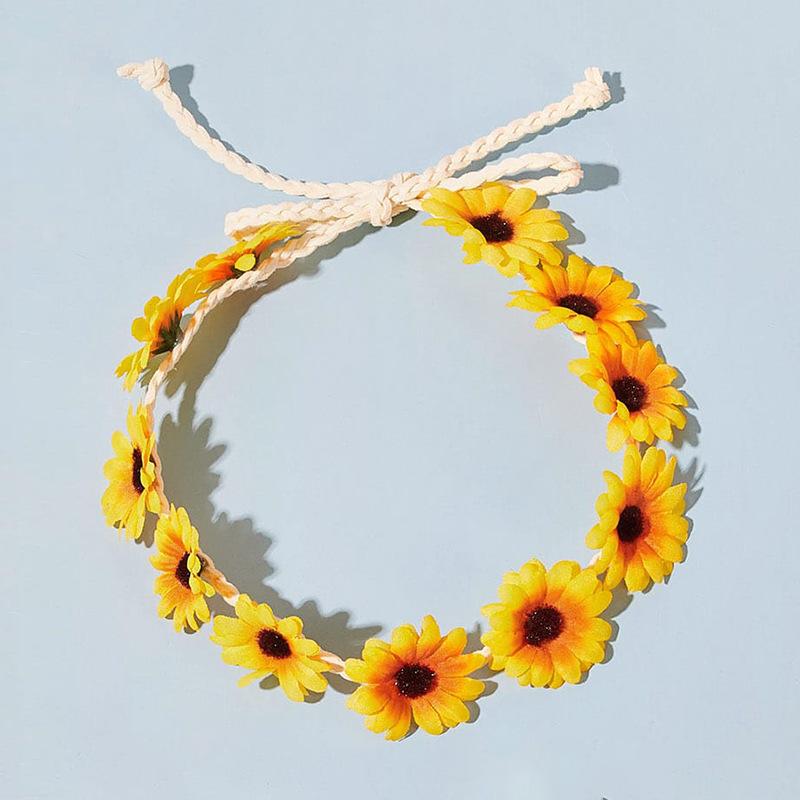 1pc New Straw Hat Rope Long Style Pointed Sunflower Wreath Small Chrysanthemum Headband Woven Small Daisy Headband