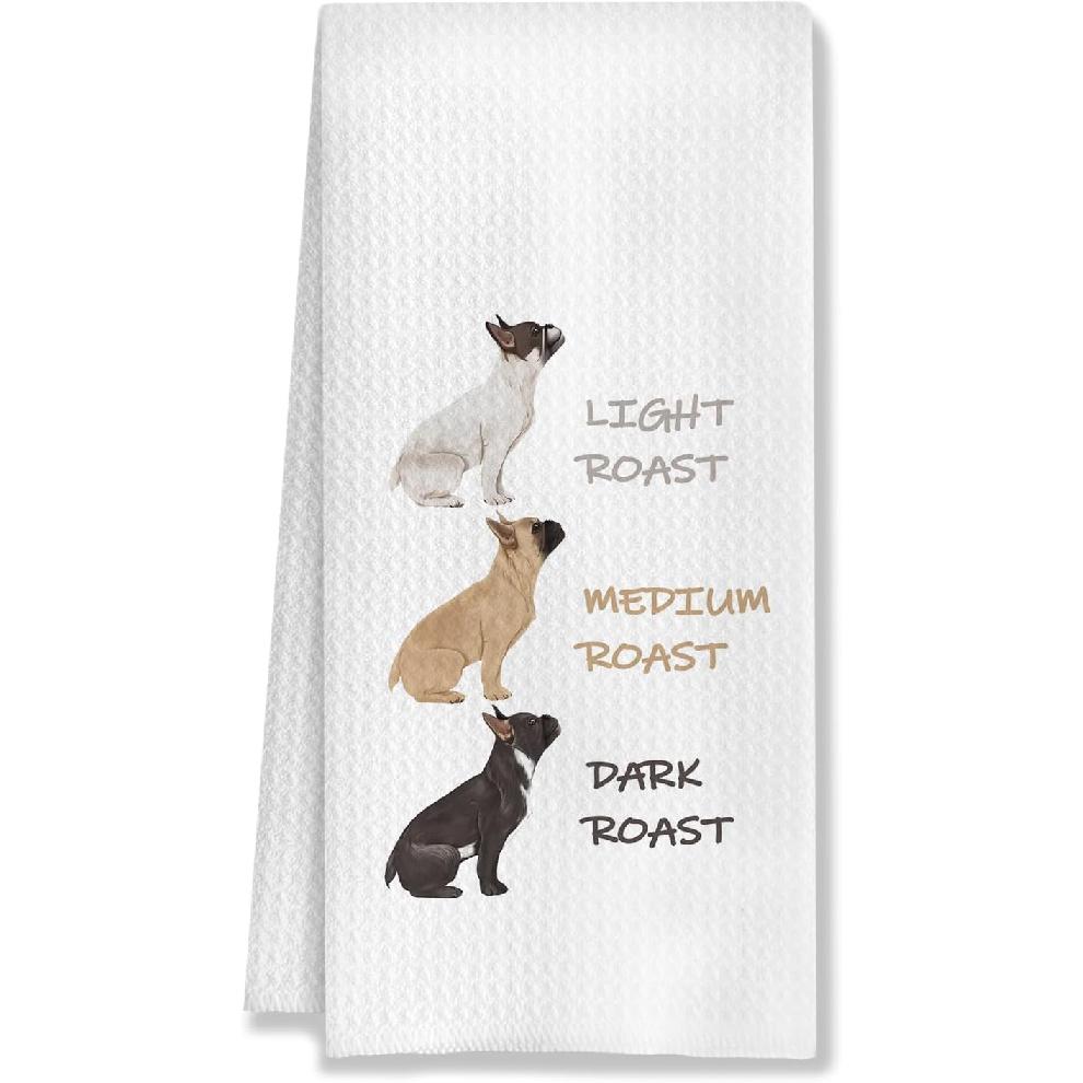 Funny Coffee Roast French Bulldog Kitchen Towels, Gifts for French Bulldog Lovers Decorative Hand Towel for Bathroom, Frenchie Mom Gifts Dish Tea Color-3