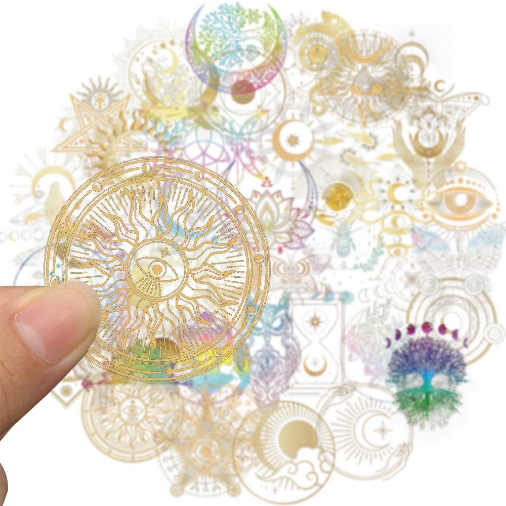 50CS Golden Celestial Body Aesthetics PET Transparent Stickers Graffiti Phone Guitar Laptop Suitcase Waterproof Sticker Kids Toy