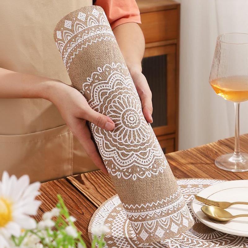 Boho Mandala Round Placemats Heat-Resistant Linen-Cotton Table Mats Washable Non-Slip Dining Decor