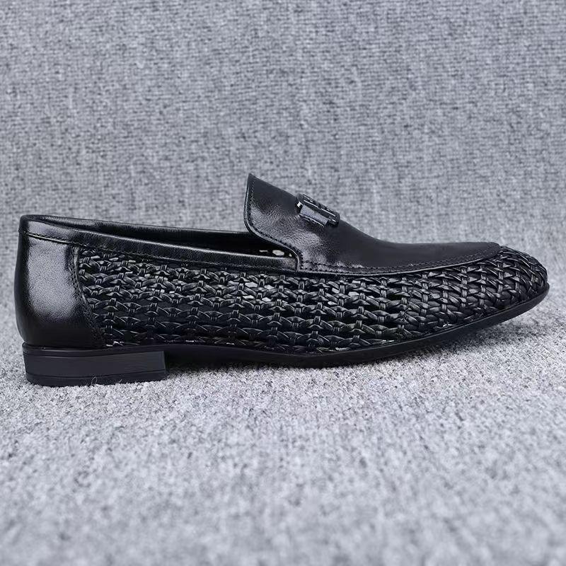 Summer Men's Shoes Hollow Breathable Foot Casual Leather Shoes Men's One-pedal Trend Versatile Hand-woven