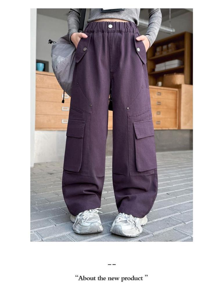 Girls' Wide-Leg Cargo Pants - Cool Street Style for Autumn 2025